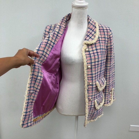 Marc Jacobs The Tweed Jacket Blazer Womens 10 Ivory Plaid Business Career - Picture 11 of 16